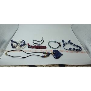 Boho Jewelry Lot Blue Heart Pendant Necklace Woven Beaded Infinity Bracelets 6pc